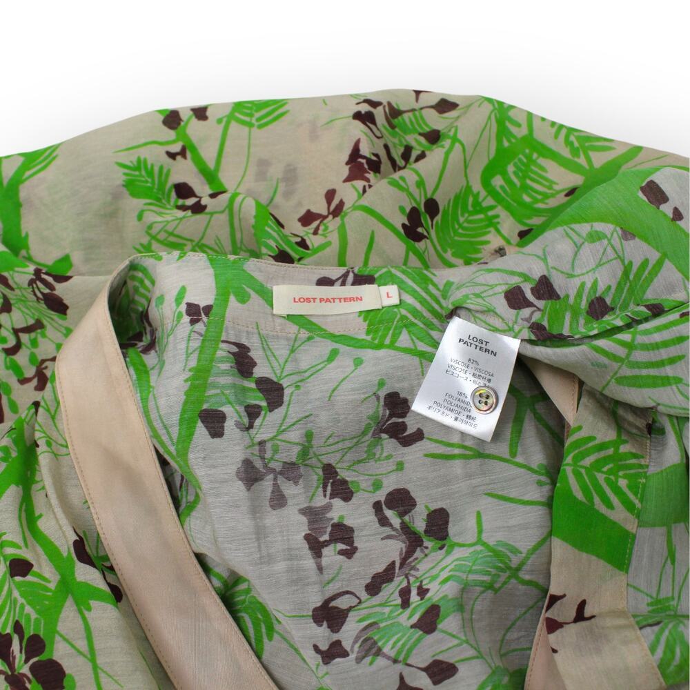 Large LOST PATTERN Coco Dream Belted Kaftan Shirt Dress Green Caftan Coverup - Picture 9 of 16